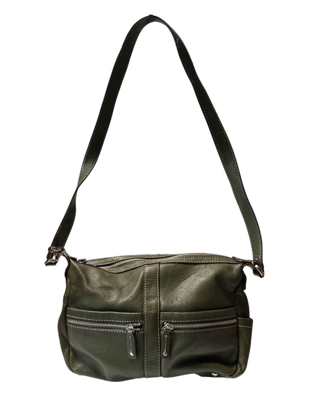 Tignanello Leather Shoulder Bag Chain-Lined Interior & Multiple Zippered Pockets